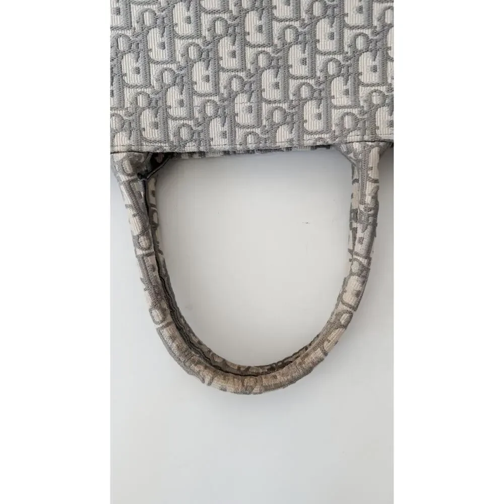 DIOR Large Dior Book Tote Gray White Oblique Canvas MINT